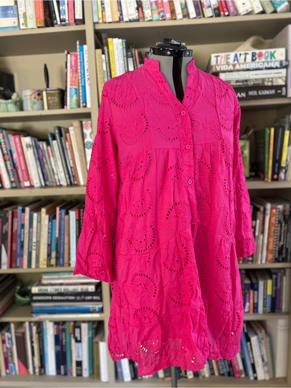 Hot Pink Cotton Eyelet Tunic Dress